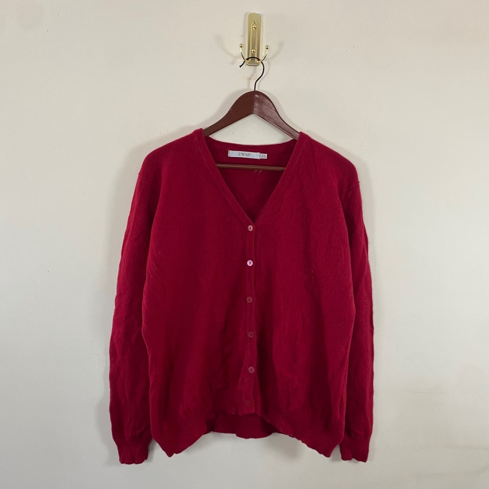 EWM Lambswool Angora Blend Deep Red Cardigan‎ Sweater Womens XL Button Up Preppy